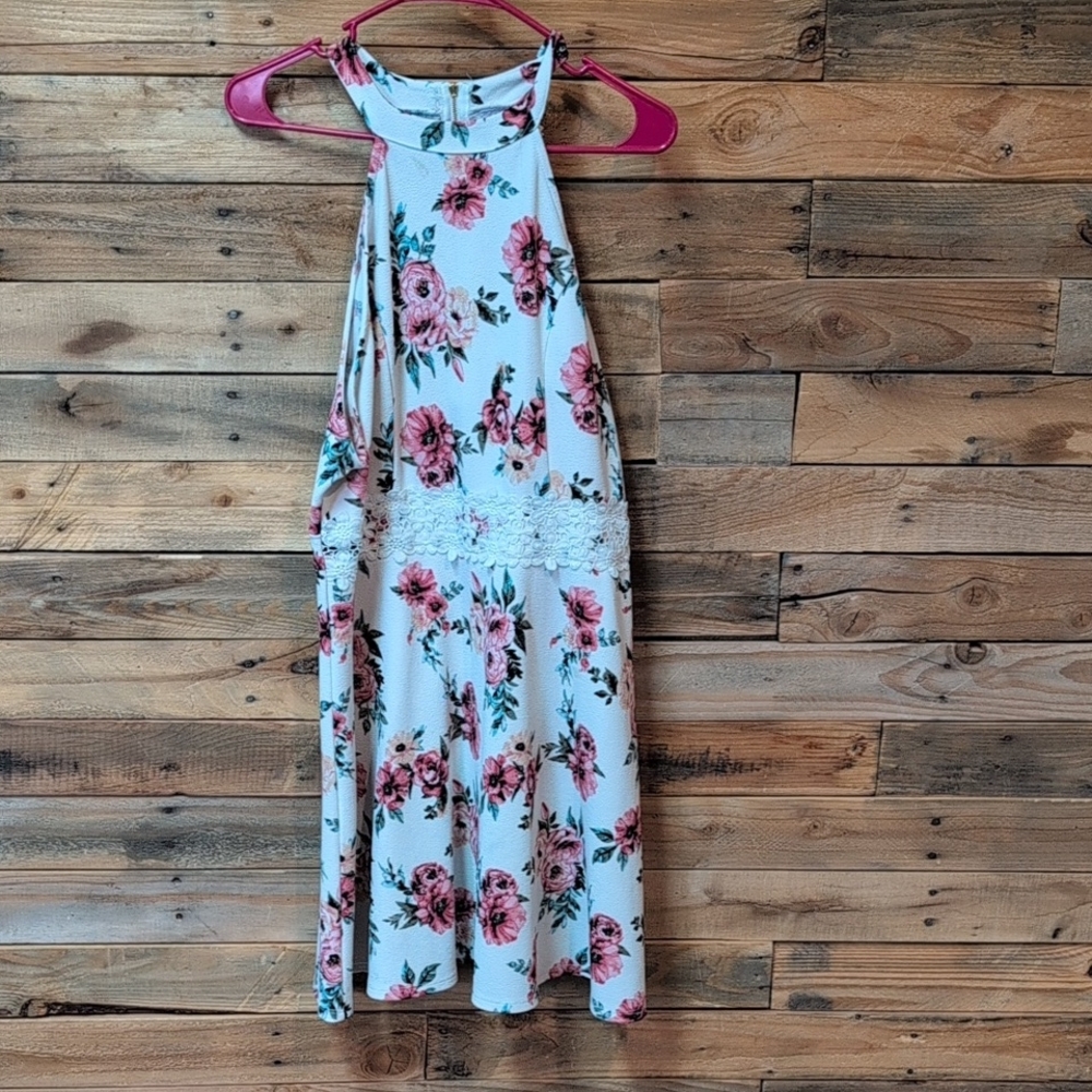 No Boundaries Floral Halter Mini Dress - Pink and White Cute Cheap Size 3x